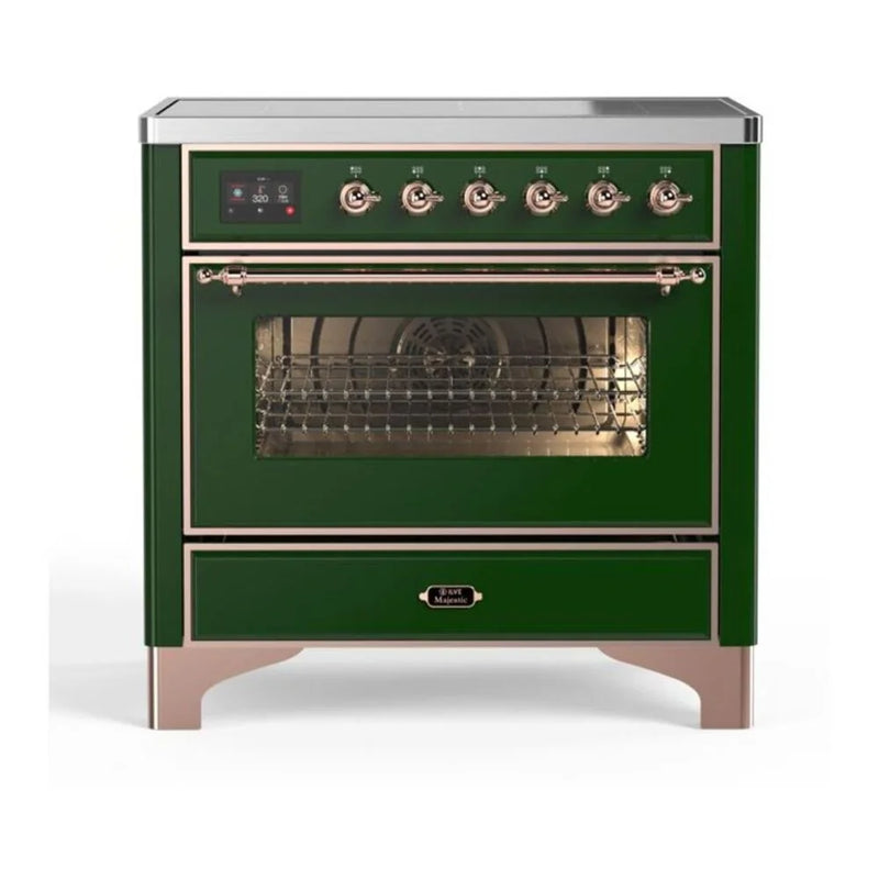 ILVE Majestic II 36" Induction Freestanding Range in Emerald Green with Copper Trim, UMI09NS3EGP
