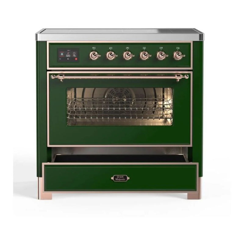 ILVE Majestic II 36" Induction Freestanding Range in Emerald Green with Copper Trim, UMI09NS3EGP
