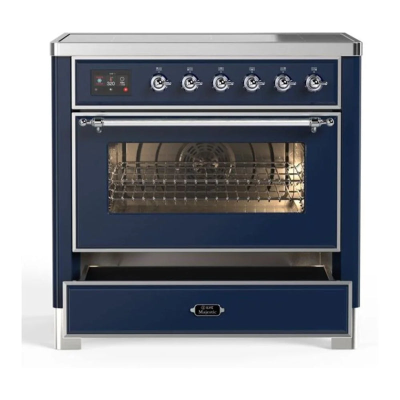 ILVE Majestic II 36" Induction Freestanding Range in Midnight Blue with Chrome Trim, UMI09NS3MBC