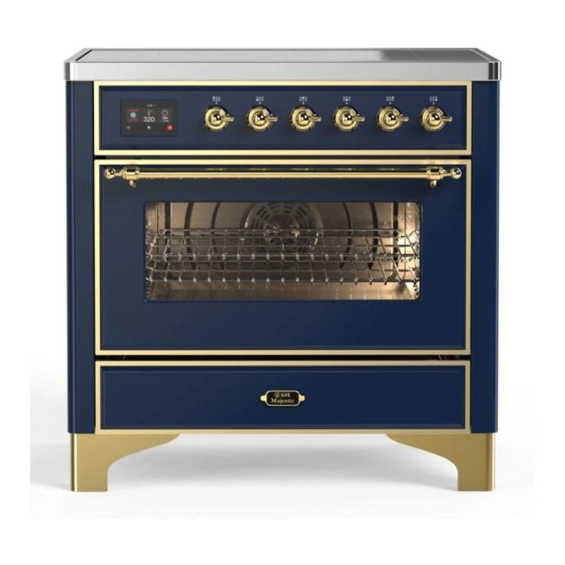 ILVE Majestic II 36" Induction Freestanding Range in Midnight Blue with Brass Trim, UMI09NS3MBG