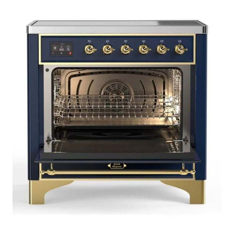ILVE Majestic II 36" Induction Freestanding Range in Midnight Blue with Brass Trim, UMI09NS3MBG