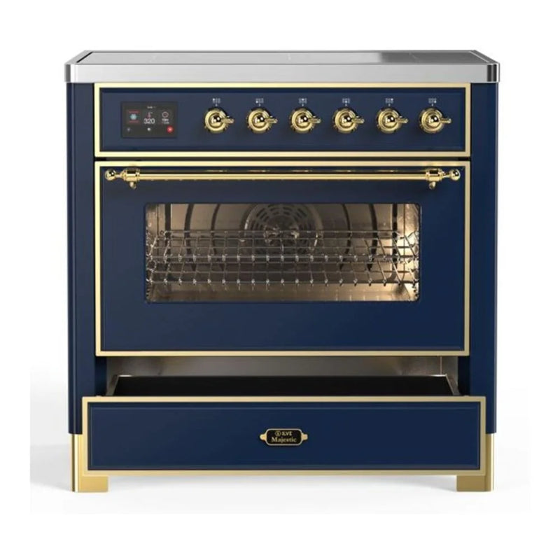 ILVE Majestic II 36" Induction Freestanding Range in Midnight Blue with Brass Trim, UMI09NS3MBG