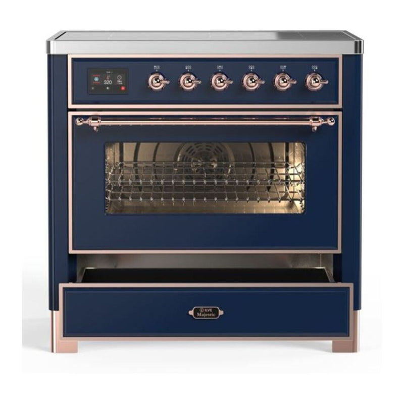 ILVE Majestic II 36" Induction Freestanding Range in Midnight Blue with Copper Trim, UMI09NS3MBP