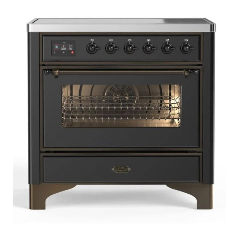 ILVE Majestic II 36" Induction Freestanding Range in Graphite Matte with Burnished Trim, UMI09NS3MGB