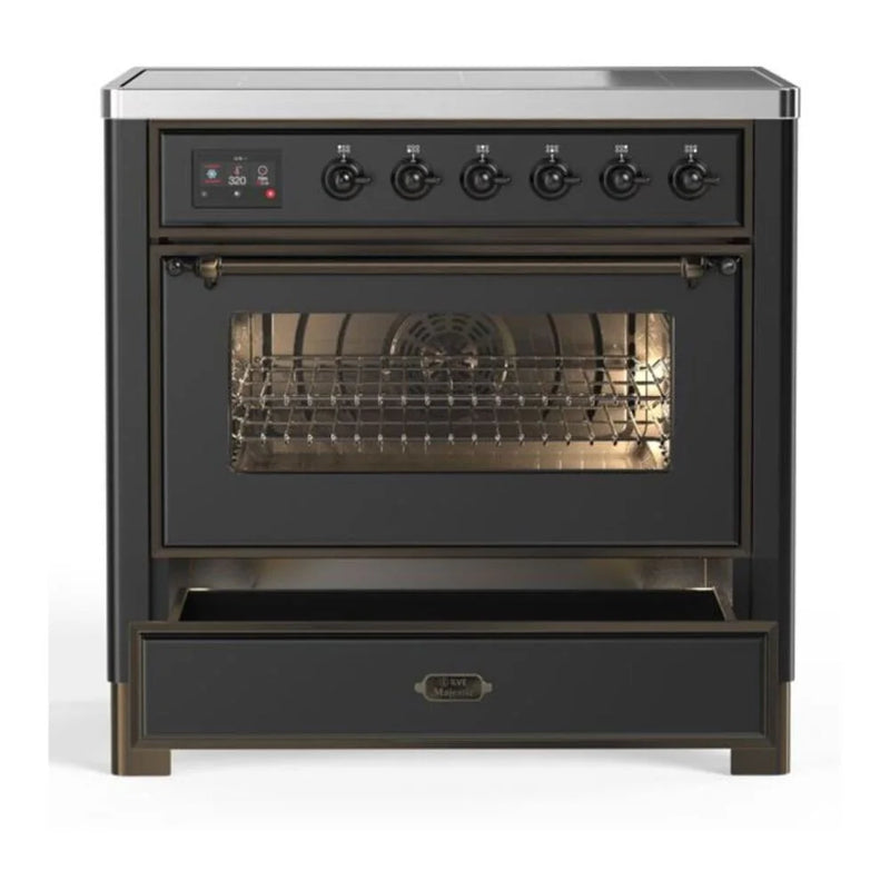 ILVE Majestic II 36" Induction Freestanding Range in Graphite Matte with Burnished Trim, UMI09NS3MGB