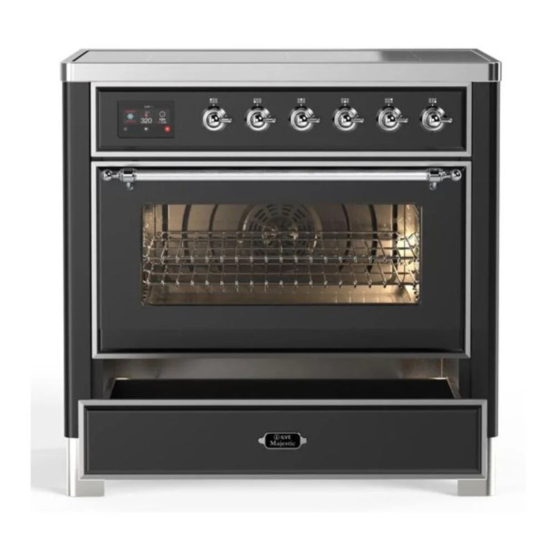 ILVE Majestic II 36" Induction Freestanding Range in Graphite Matte with Chrome Trim, UMI09NS3MGC