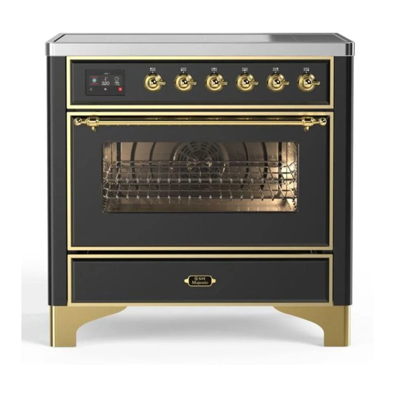 ILVE Majestic II 36" Induction Freestanding Range in Graphite Matte with Brass Trim, UMI09NS3MGG