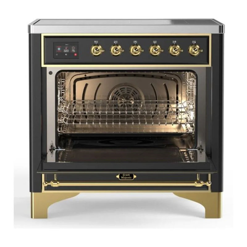 ILVE Majestic II 36" Induction Freestanding Range in Graphite Matte with Brass Trim, UMI09NS3MGG