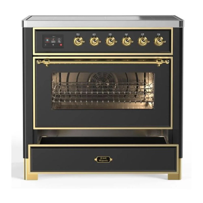 ILVE Majestic II 36" Induction Freestanding Range in Graphite Matte with Brass Trim, UMI09NS3MGG