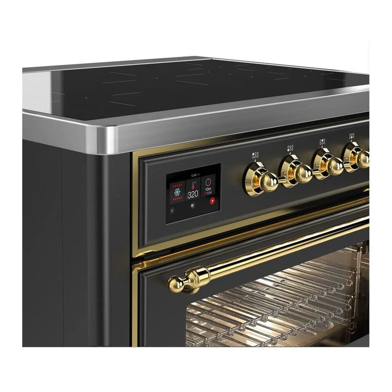 ILVE Majestic II 36" Induction Freestanding Range in Graphite Matte with Brass Trim, UMI09NS3MGG
