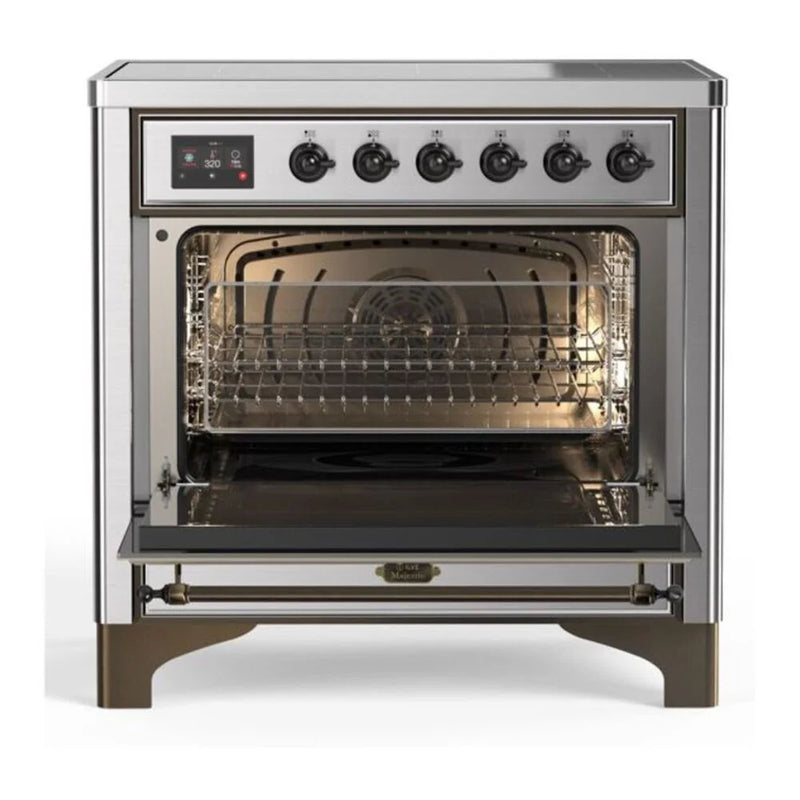 ILVE Majestic II 36" Induction Freestanding Range in Stainless Steel with Burnished Trim, UMI09NS3SSB