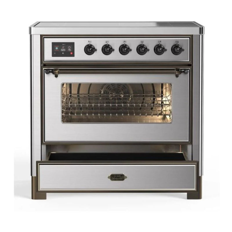 ILVE Majestic II 36" Induction Freestanding Range in Stainless Steel with Burnished Trim, UMI09NS3SSB