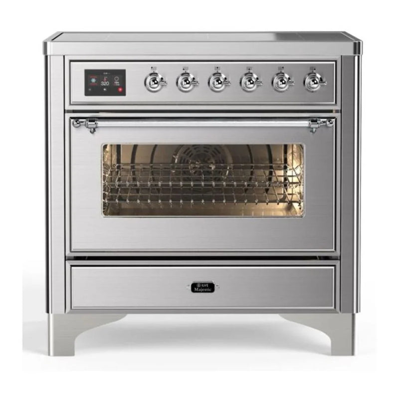 ILVE Majestic II 36" Induction Freestanding Range in Stainless Steel with Chrome Trim, UMI09NS3SSC
