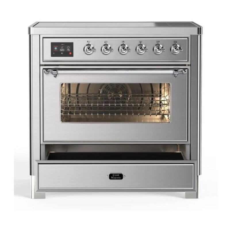 ILVE Majestic II 36" Induction Freestanding Range in Stainless Steel with Chrome Trim, UMI09NS3SSC
