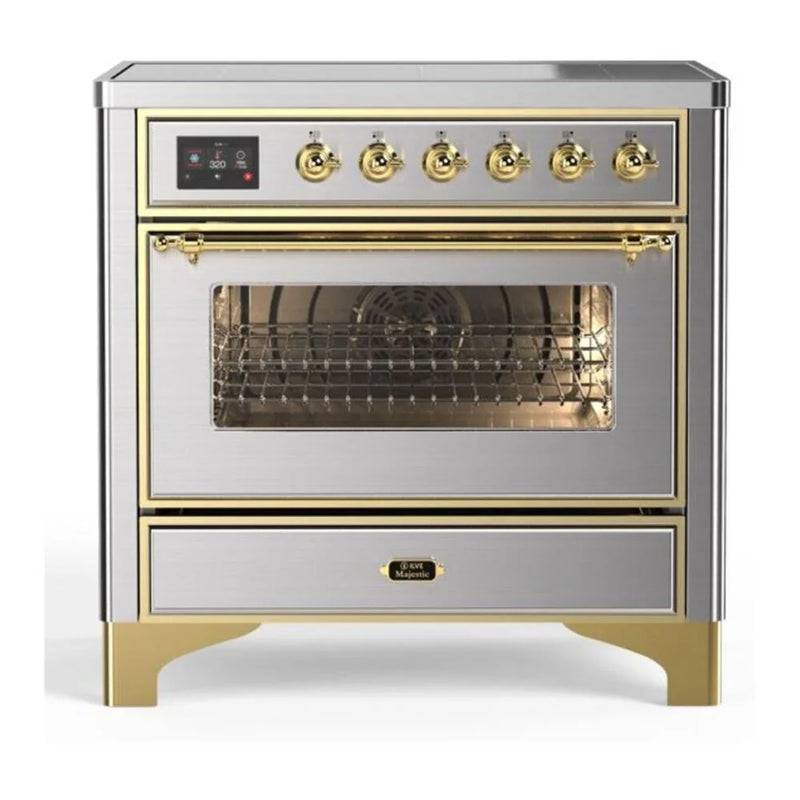 ILVE Majestic II 36" Induction Freestanding Range in Stainless Steel with Brass Trim, UMI09NS3SSG