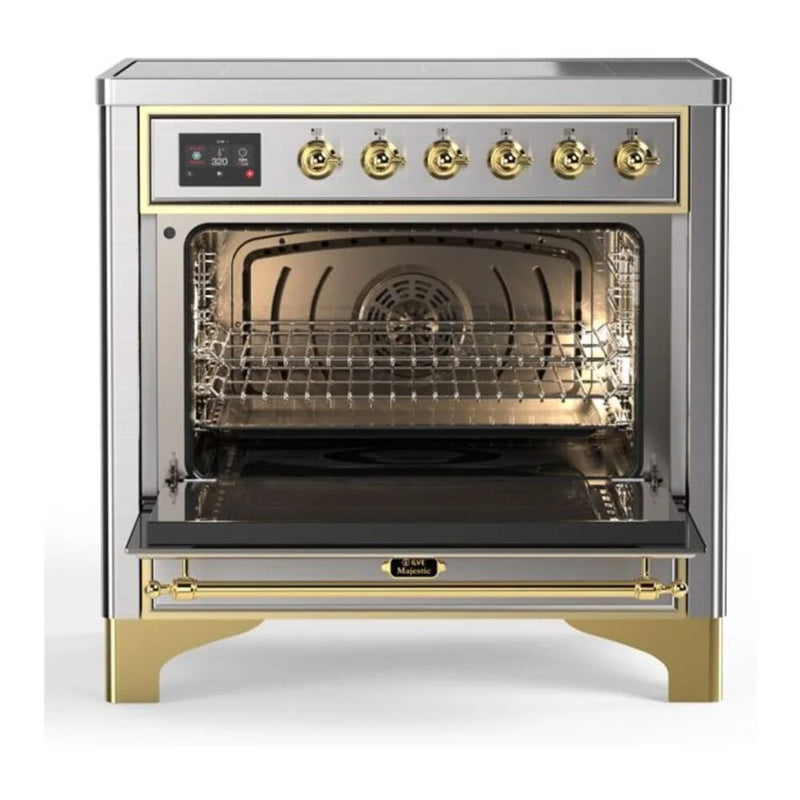 ILVE Majestic II 36" Induction Freestanding Range in Stainless Steel with Brass Trim, UMI09NS3SSG