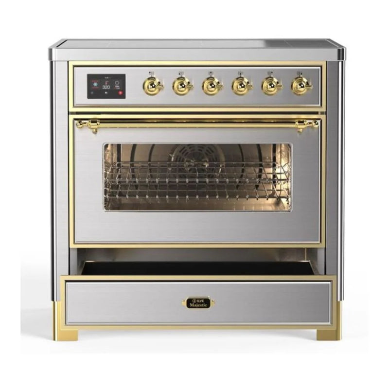 ILVE Majestic II 36" Induction Freestanding Range in Stainless Steel with Brass Trim, UMI09NS3SSG
