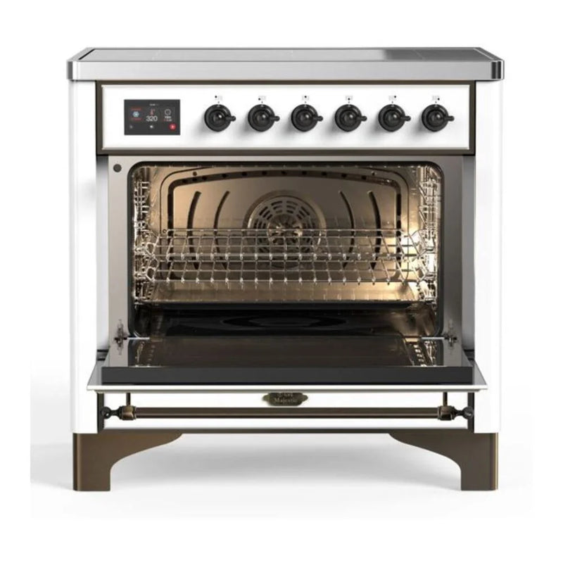 ILVE Majestic II 36" Induction Freestanding Range in White with Burnished Trim, UMI09NS3WHB