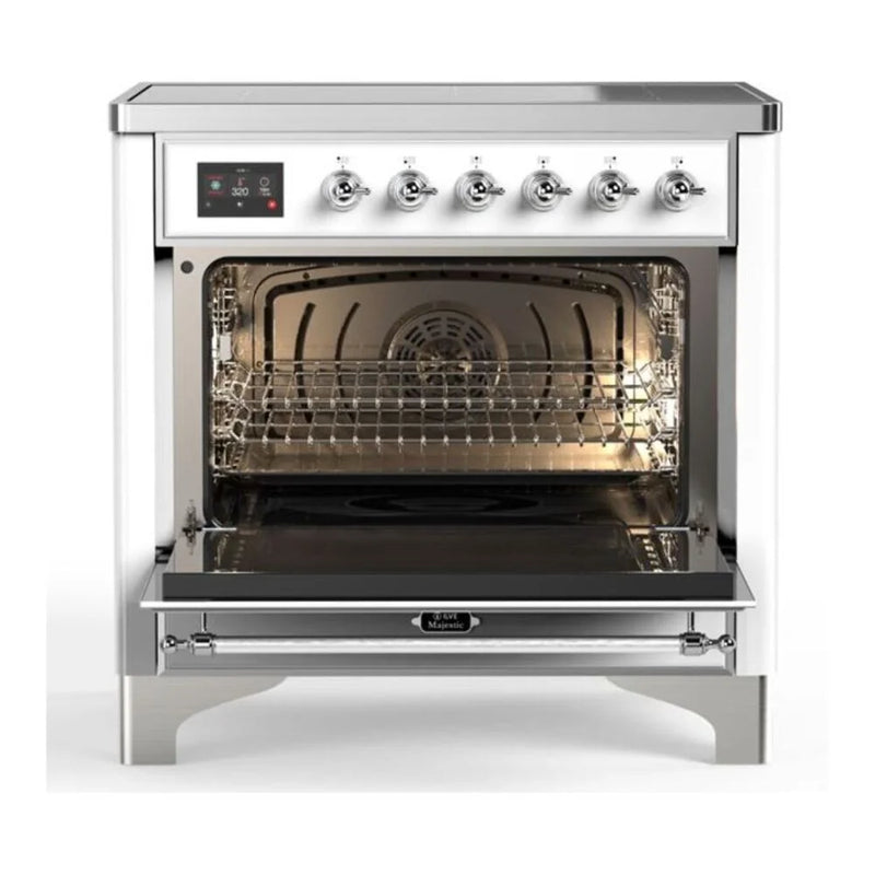 ILVE Majestic II 36" Induction Freestanding Range in White with Chrome Trim, UMI09NS3WHC
