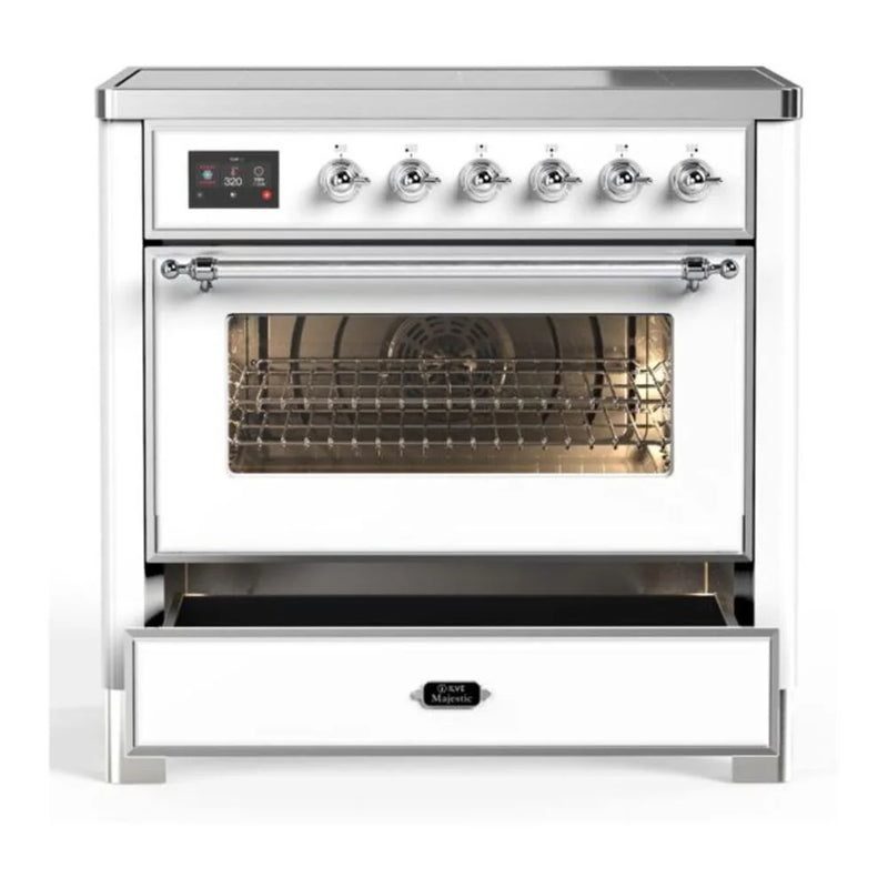 ILVE Majestic II 36" Induction Freestanding Range in White with Chrome Trim, UMI09NS3WHC