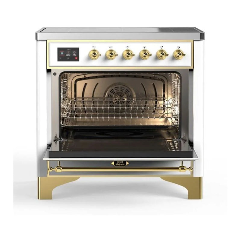 ILVE Majestic II 36" Induction Freestanding Range in White with Brass Trim, UMI09NS3WHG