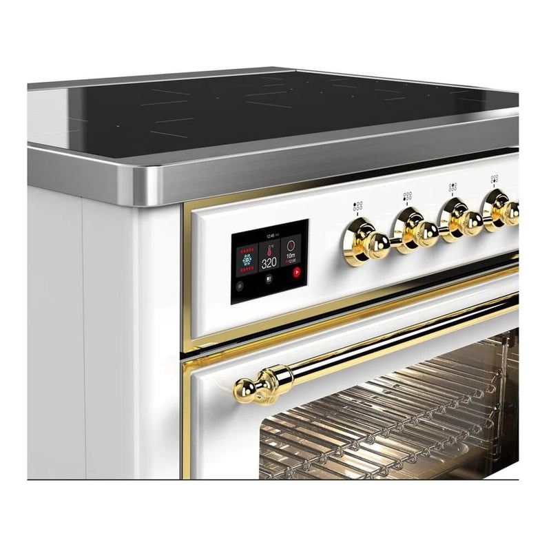 ILVE Majestic II 36" Induction Freestanding Range in White with Brass Trim, UMI09NS3WHG