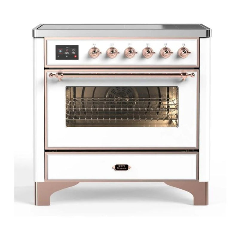 ILVE Majestic II 36" Induction Freestanding Range in White with Copper Trim, UMI09NS3WHP
