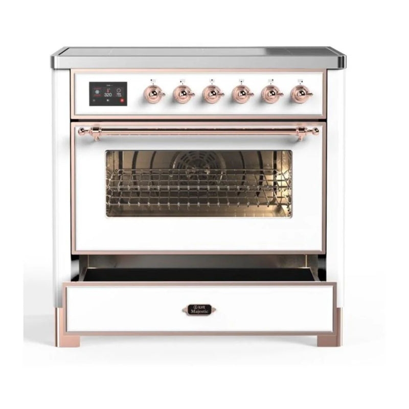ILVE Majestic II 36" Induction Freestanding Range in White with Copper Trim, UMI09NS3WHP