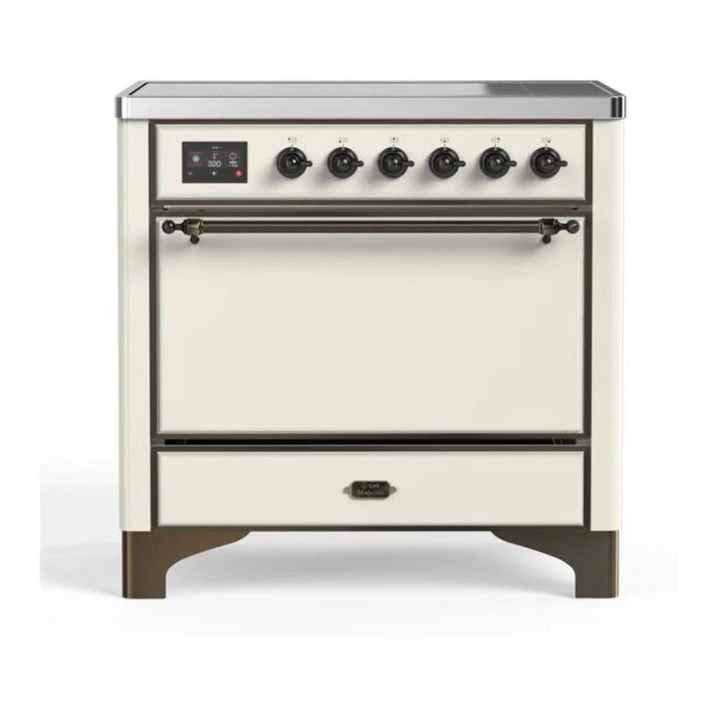 ILVE Majestic II 36" Induction Freestanding Range in Antique White with Burnished Trim, UMI09QNS3AWB