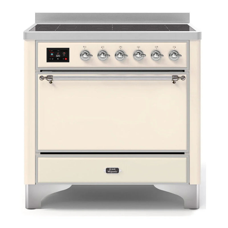 ILVE Majestic II 36" Induction Freestanding Range in Antique White with Chrome Trim, UMI09QNS3AWC