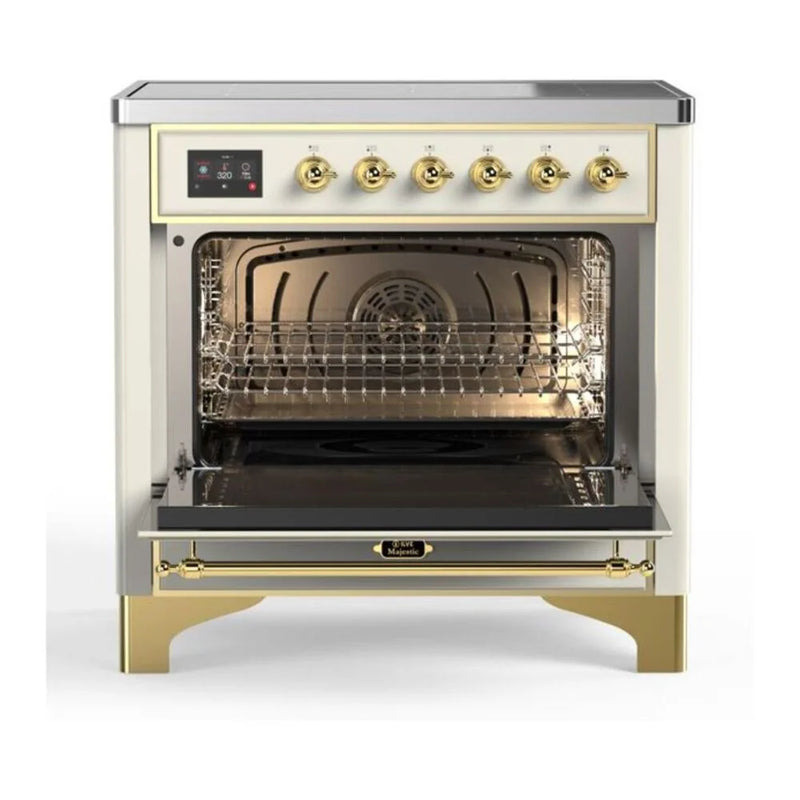 ILVE Majestic II 36" Induction Freestanding Range in Antique White with Brass Trim, UMI09QNS3AWG