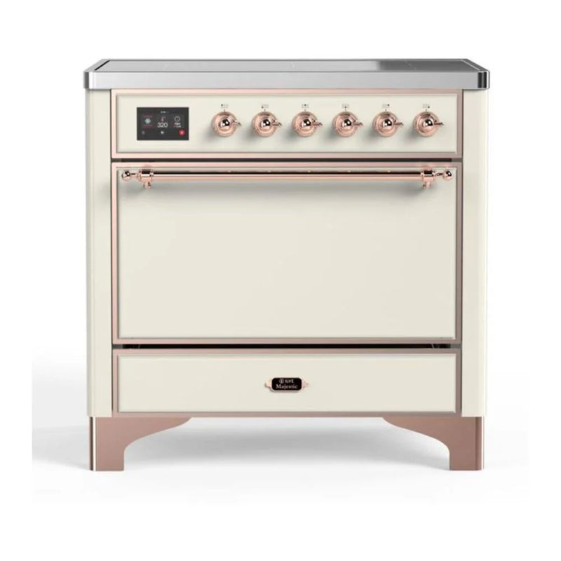 ILVE Majestic II 36" Induction Freestanding Range in Antique White with Copper Trim, UMI09QNS3AWP