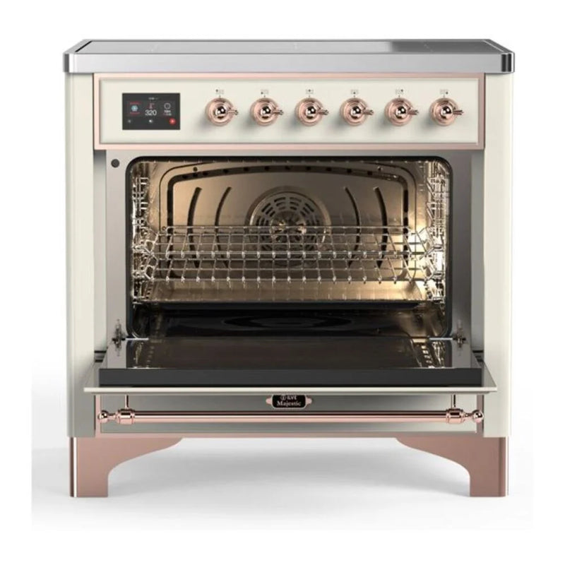 ILVE Majestic II 36" Induction Freestanding Range in Antique White with Copper Trim, UMI09QNS3AWP