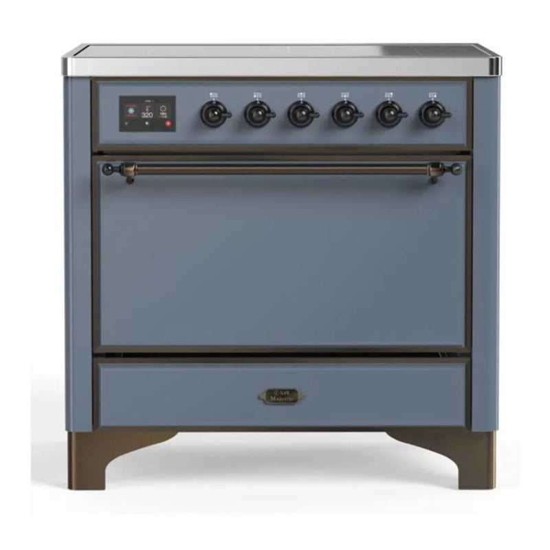 ILVE Majestic II 36" Induction Freestanding Range in Blue Grey with Burnished Trim, UMI09QNS3BGB