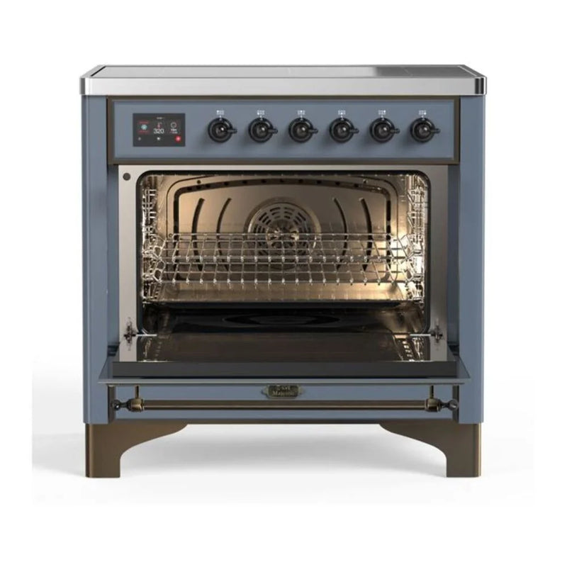 ILVE Majestic II 36" Induction Freestanding Range in Blue Grey with Burnished Trim, UMI09QNS3BGB