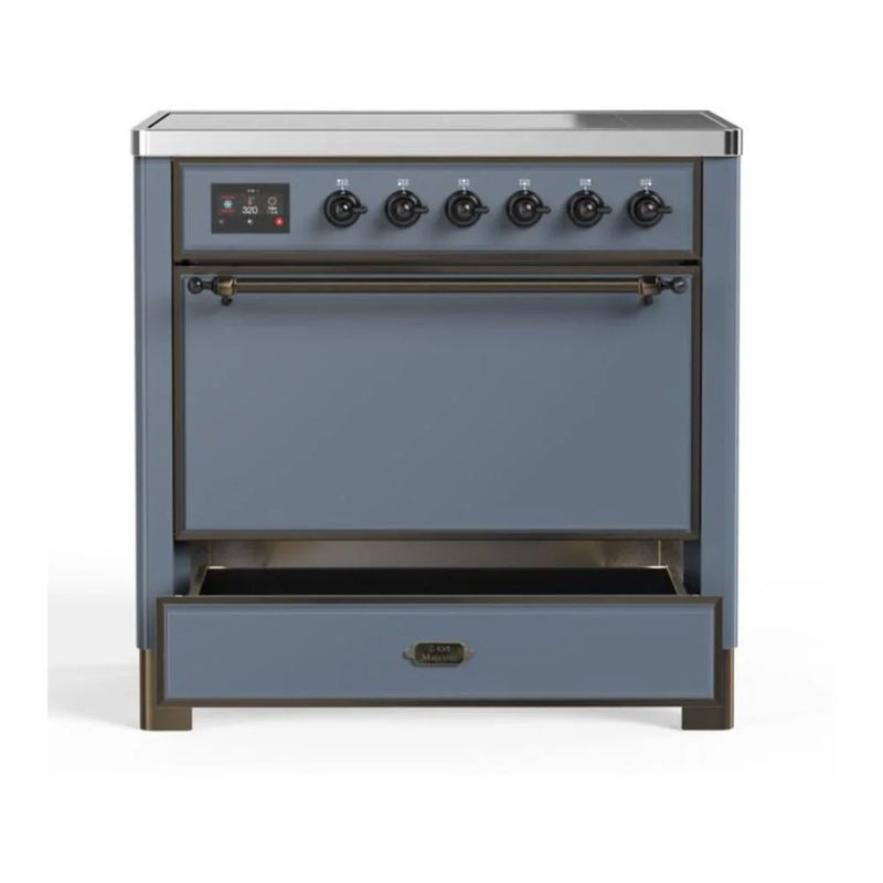 ILVE Majestic II 36" Induction Freestanding Range in Blue Grey with Burnished Trim, UMI09QNS3BGB
