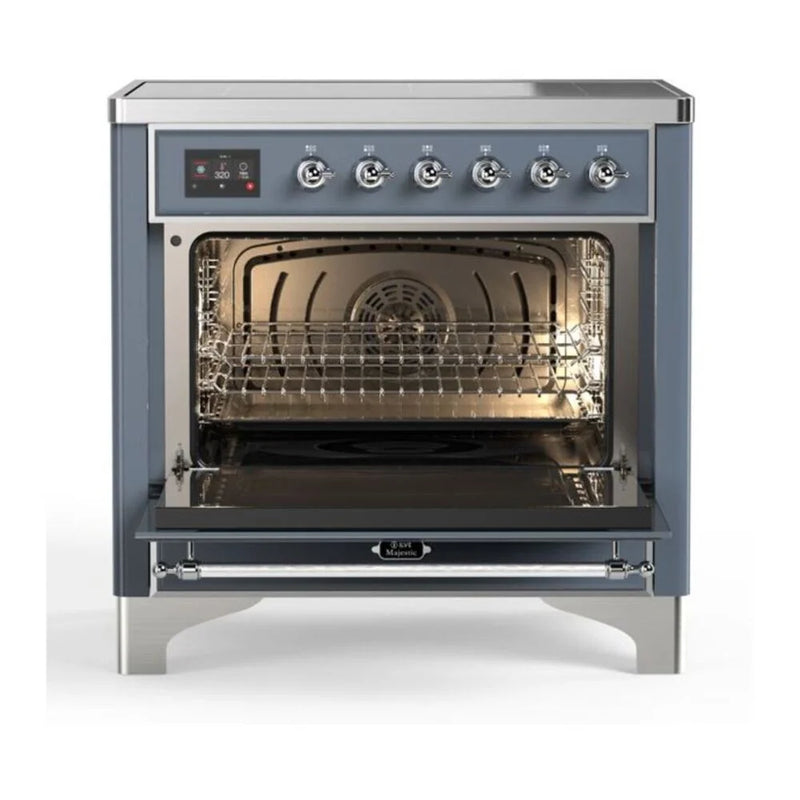 ILVE Majestic II 36" Induction Freestanding Range in Blue Grey with Chrome Trim, UMI09QNS3BGC