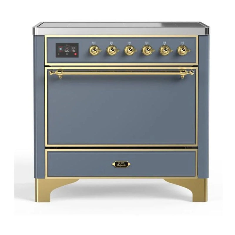 ILVE Majestic II 36" Induction Freestanding Range in Blue Grey with Brass Trim, UMI09QNS3BGG