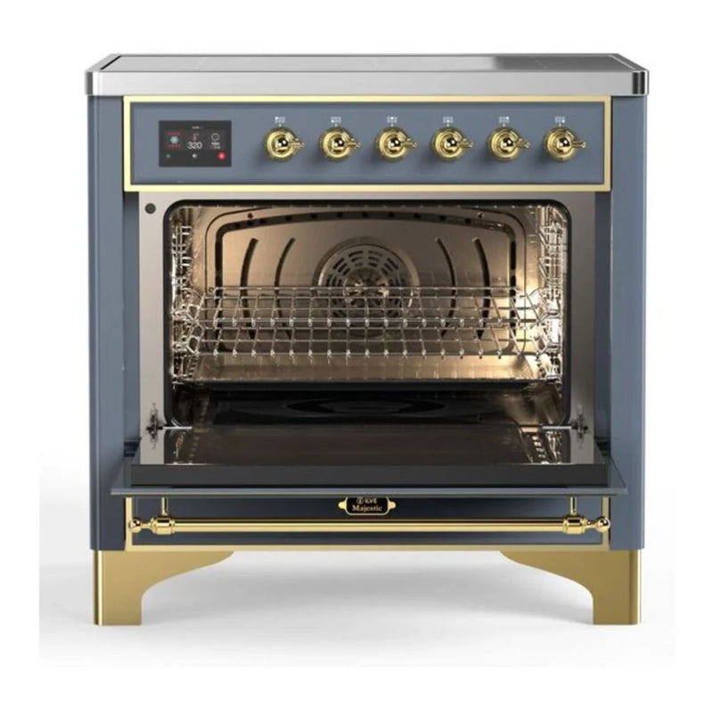 ILVE Majestic II 36" Induction Freestanding Range in Blue Grey with Brass Trim, UMI09QNS3BGG