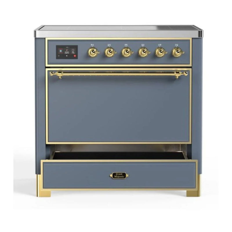 ILVE Majestic II 36" Induction Freestanding Range in Blue Grey with Brass Trim, UMI09QNS3BGG