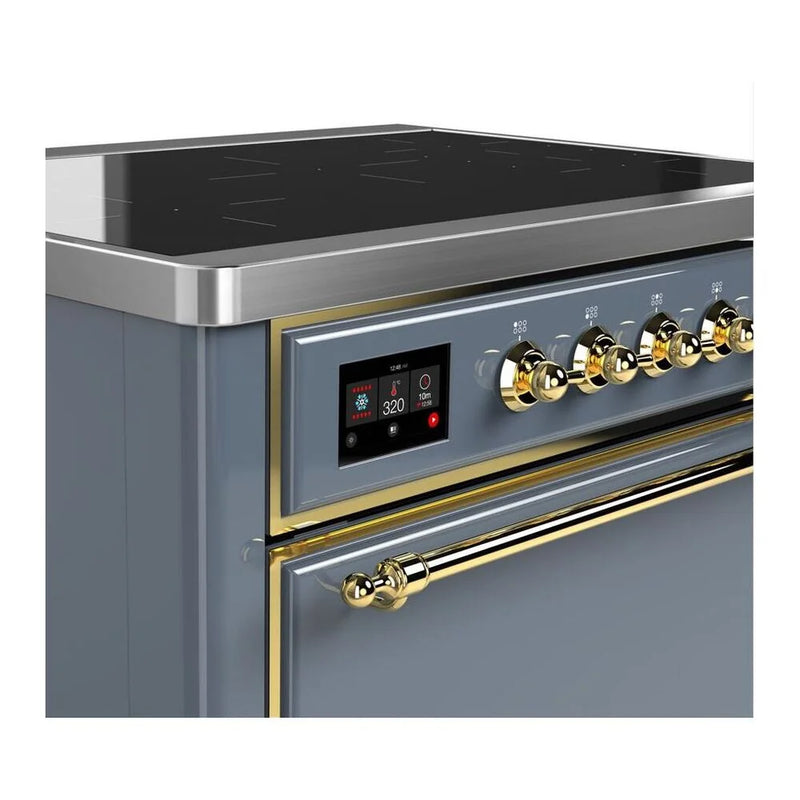 ILVE Majestic II 36" Induction Freestanding Range in Blue Grey with Brass Trim, UMI09QNS3BGG
