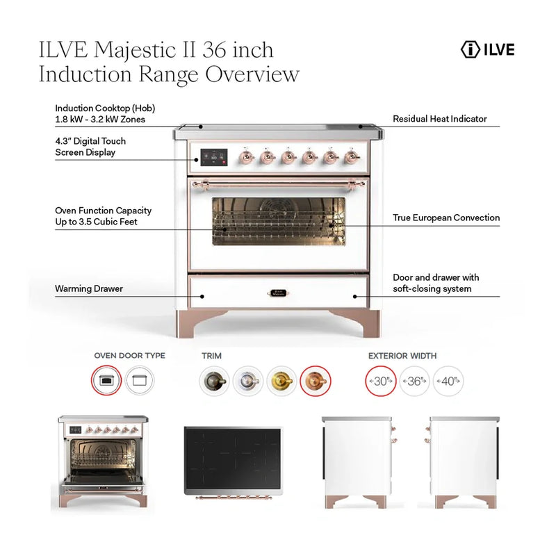 ILVE Majestic II 36" Induction Freestanding Range in Blue Grey with Copper Trim, UMI09QNS3BGP