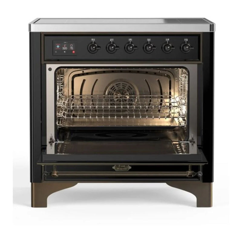 ILVE Majestic II 36" Induction Freestanding Range in Glossy Black with Burnished Trim, UMI09QNS3BKB