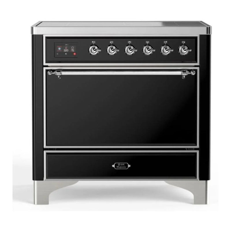 ILVE Majestic II 36" Induction Freestanding Range in Glossy Black with Chrome Trim, UMI09QNS3BKC