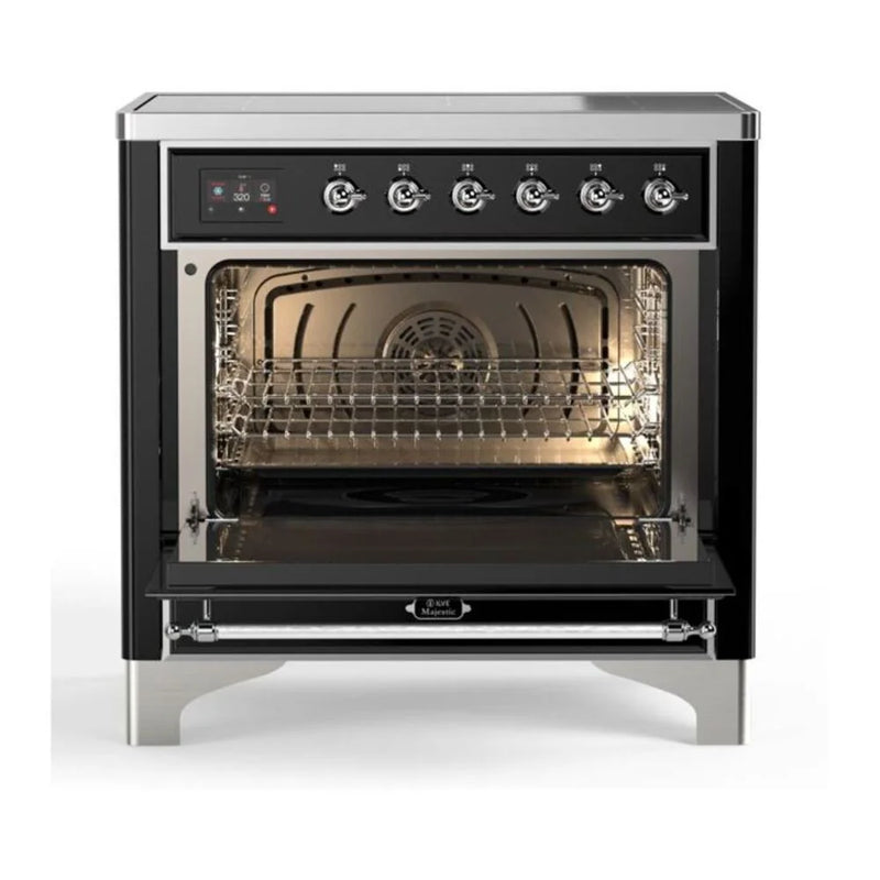 ILVE Majestic II 36" Induction Freestanding Range in Glossy Black with Chrome Trim, UMI09QNS3BKC