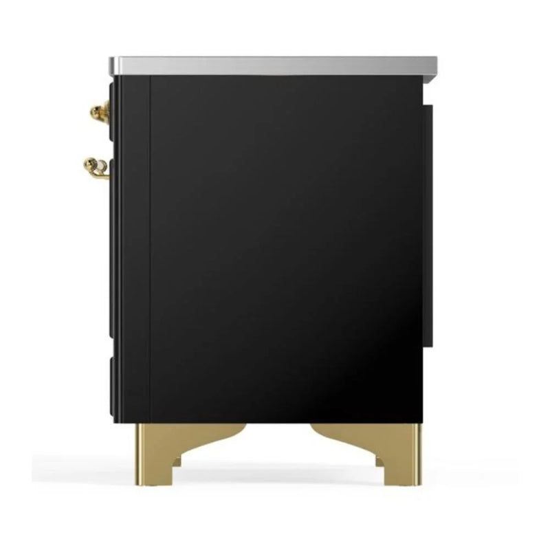 ILVE Majestic II 36" Induction Freestanding Range in Glossy Black with Brass Trim, UMI09QNS3BKG