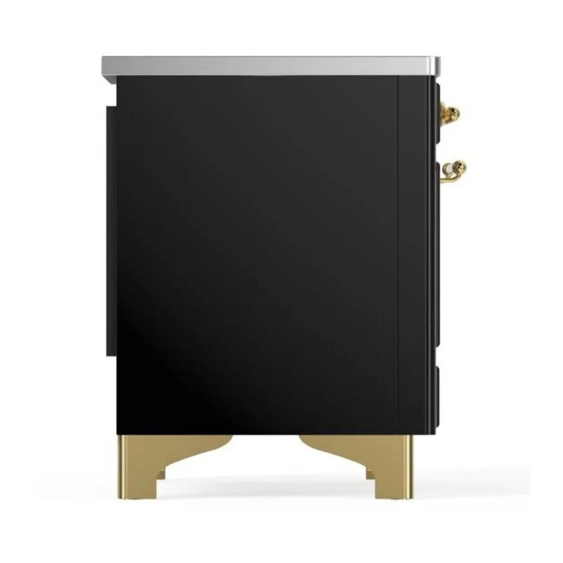 ILVE Majestic II 36" Induction Freestanding Range in Glossy Black with Brass Trim, UMI09QNS3BKG