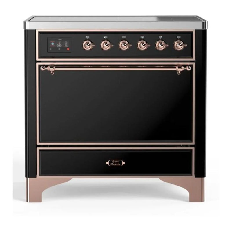 ILVE Majestic II 36" Induction Freestanding Range in Glossy Black with Copper Trim, UMI09QNS3BKP