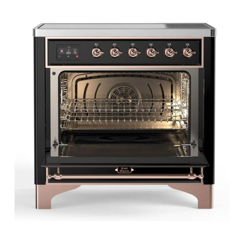 ILVE Majestic II 36" Induction Freestanding Range in Glossy Black with Copper Trim, UMI09QNS3BKP