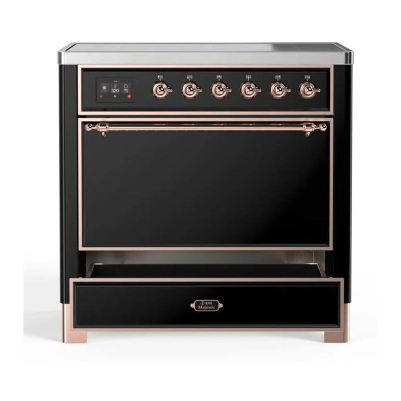 ILVE Majestic II 36" Induction Freestanding Range in Glossy Black with Copper Trim, UMI09QNS3BKP